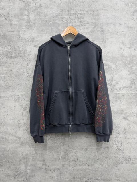 BALENCIAGA Balenciaga Distressed Flame Logo Zip-Up Hooded Top