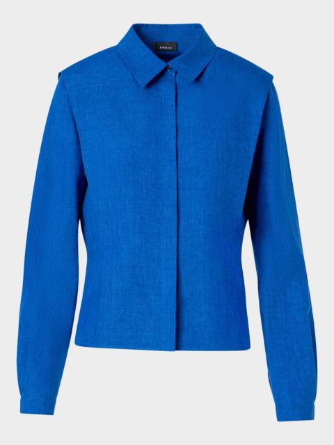 AKRIS Ruched Linen Button-Down Blouse