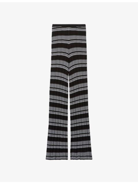 Claudie Pierlot Striped Flared-Leg High-Rise Knitted Trousers