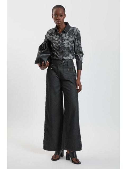 KAREN MILLEN Jacquard Denim Contrast Collar and Cuff Shirt