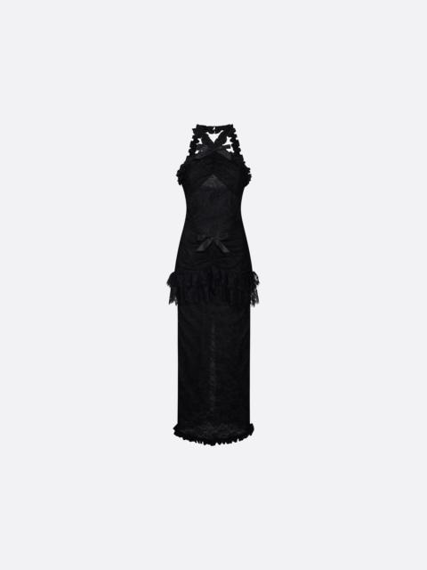 Alessandra Rich CHANTILLY LACE HALTERNECK EVENING DRESS