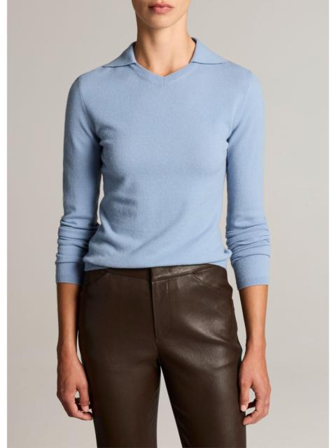 Vince Merino Wool & Cashmere-Blend High V-Neck Polo Sweater