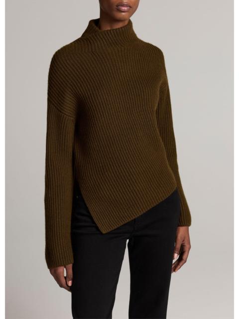 Vince Ribbed Wool-Cashmere Scarf Funnel-Neck Sweater