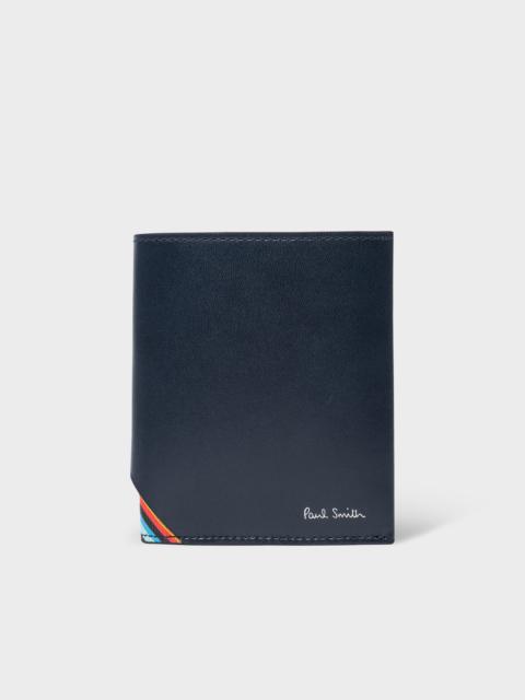 Navy Leather 'Signature Stripe' Compact Billfold Wallet
