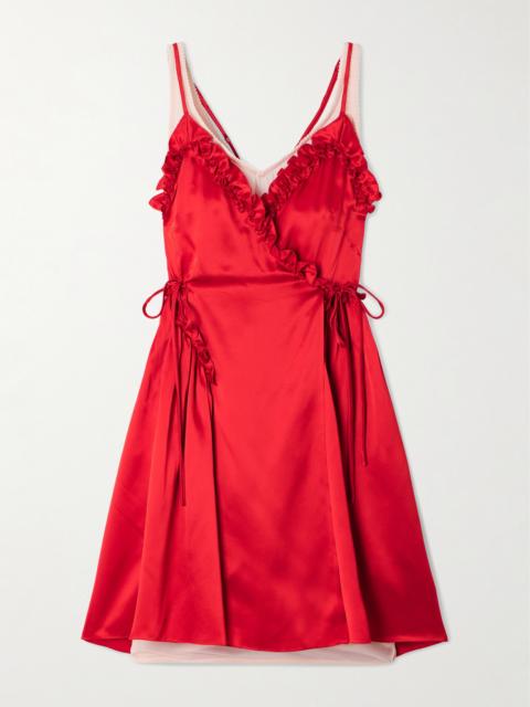 Simone Rocha Ruffled Pleated Jersey-trimmed Silk-satin Mini Dress