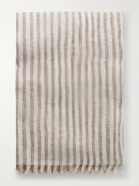 Brunello Cucinelli Fringed Striped Linen-blend Scarf