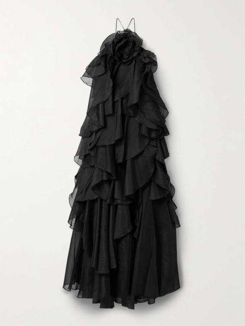 Aje. Pandorea appliquéd ruffled organza gown Black