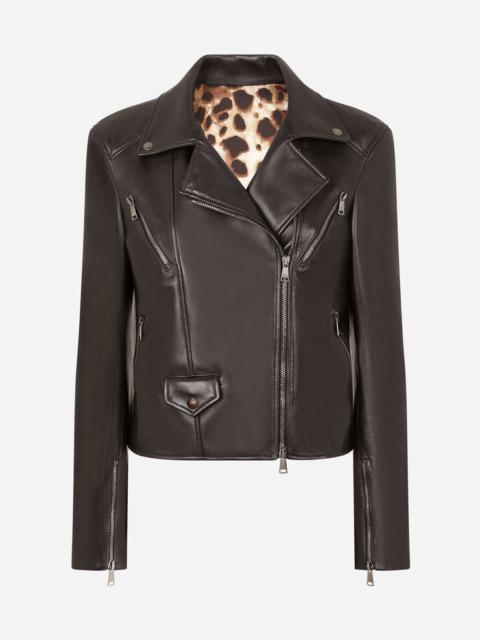 Nappa leather biker jacket with DG crystal embellishment
