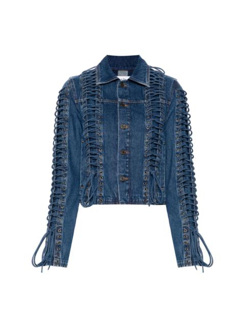 lace up-embellished denim jacket