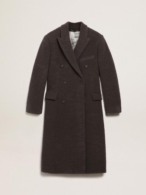 Men's double-breasted coat in licorice-colored bouclé wool
