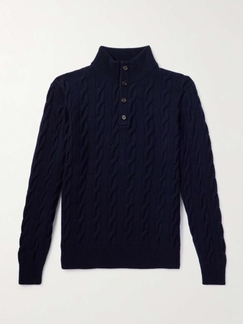 Ralph Lauren Suede-Trimmed Cable-Knit Cashmere Sweater