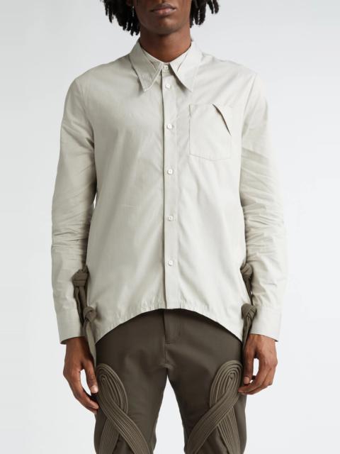 Rino Twisted Jersey Button-Up Shirt in Moss Green Stripe /Taupe