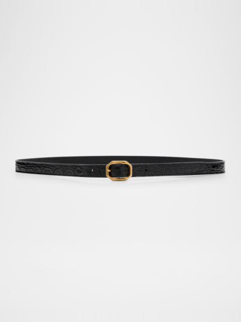 SAINT LAURENT Ceinture Croc-Embossed Leather Belt