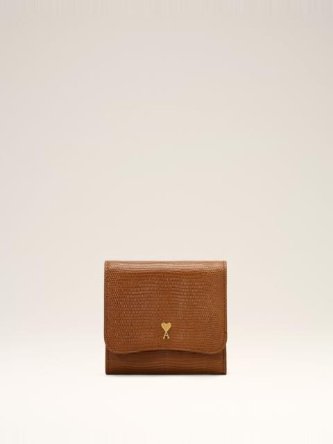 AMI Paris BROWN LIZARD EMBOSSED PARIS PARIS LEATHER COMPACT WALLET