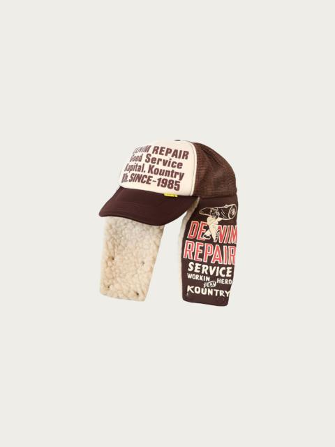 Kapital DENIM REPAIR SERVICE LUMBER Trucker Cap - Off White/Brown