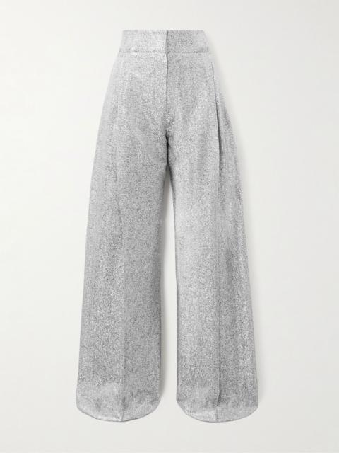 LIBEROWE Delphi pleated metallic knitted wide-leg pants Silver