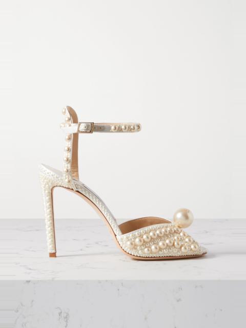 Sacora 100 faux pearl-embellished satin sandals