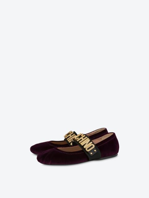 Moschino MAXI LETTERING VELVET BALLET FLATS