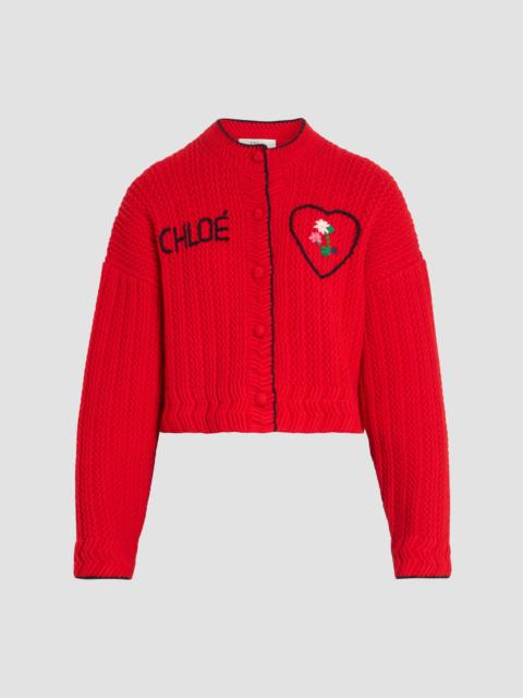 Chloé Women's Heart Logo Wool-Cashmere Cardigan - Tulip Red