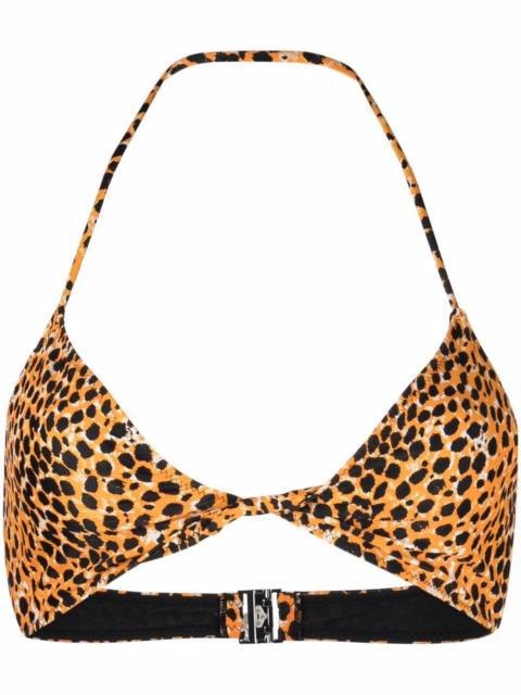 GANNI animal-print halterneck bikini top