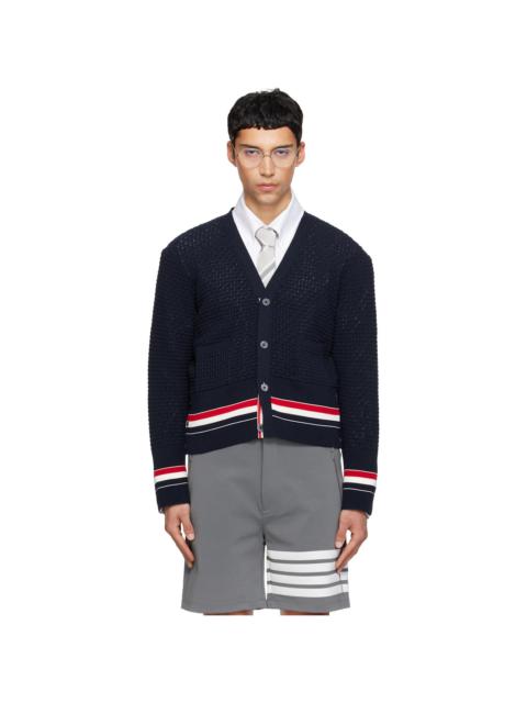 Thom Browne Navy Float Ripple Stitch RWB Cardigan