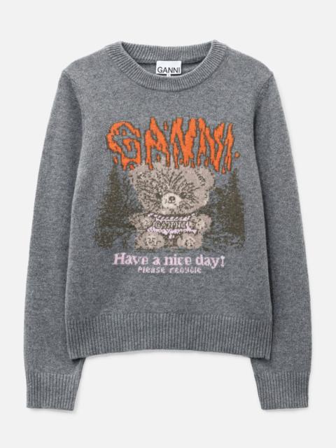 GANNI GRAPHIC WOOL SWEATER TEDDY