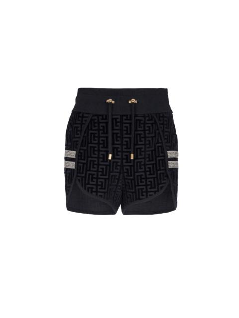 Balmain Monogrammed velvet shorts