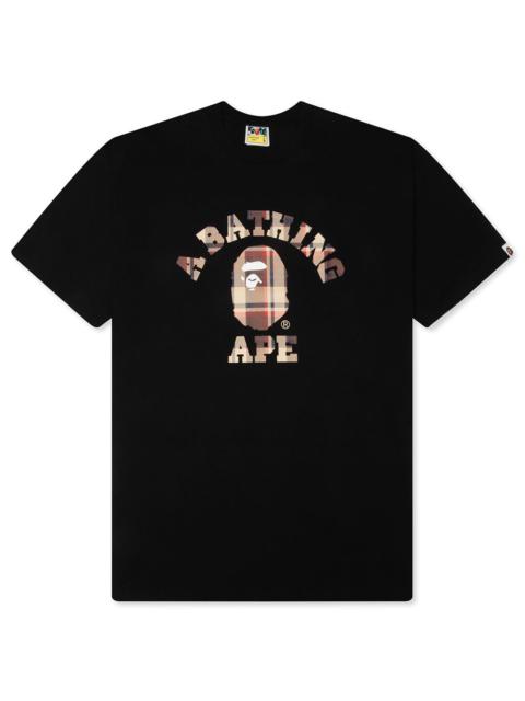 A BATHING APE® BAPE CHECK COLLEGE TEE - BLACK/RED
