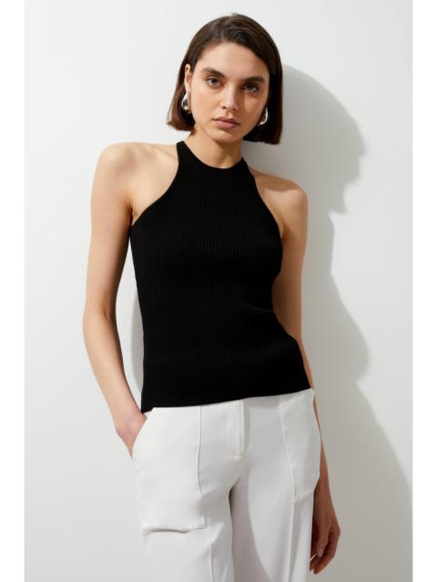 KAREN MILLEN Viscose Blend Rib Knit Racer Vest