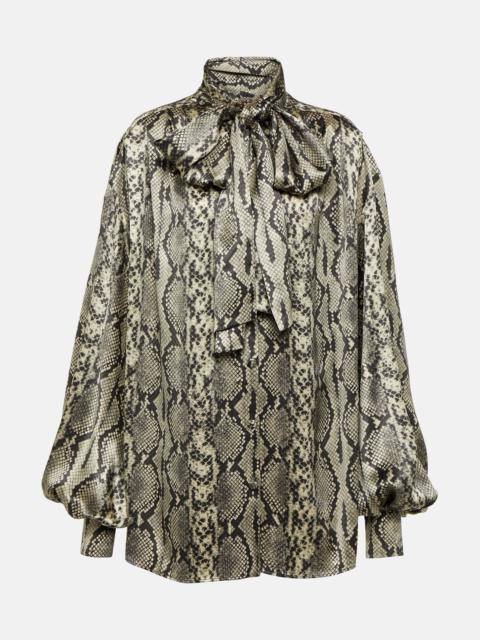 Balmain Snake-print tie-detail silk blouse