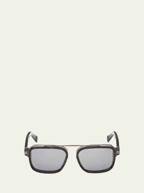 ZEGNA Men's Acetate and Titanium Rectangle Sunglasses