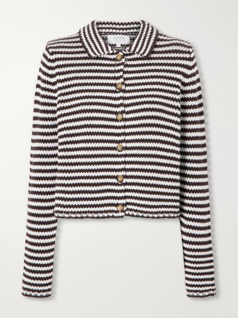 LA LIGNE Mini Marina cropped striped cotton cardigan Chocolate
