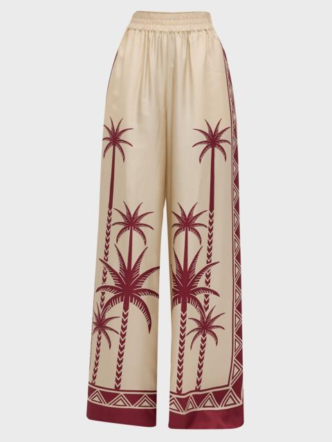 La DoubleJ Placed-Print Wide-Leg Silk Palazzo Pants