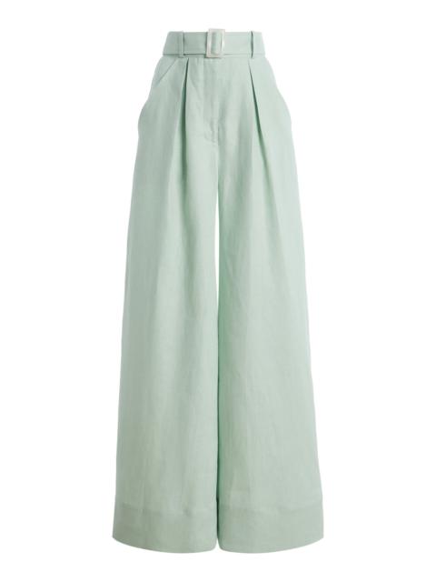 MATTHEW BRUCH Pleated Linen Wide-Leg Pants green
