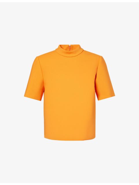 CAROLINA HERRERA Mock Neck Cropped Wool-Blend Top