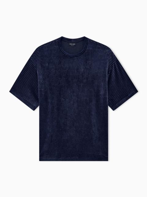 GIORGIO ARMANI T-SHIRT REGULAR FIT IN STRIPED JACQUARD CHENILLE JERSEY