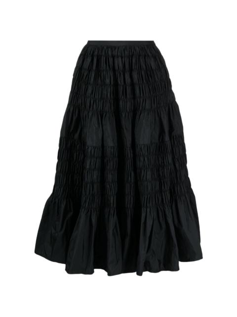 shirred tiered midi skirt