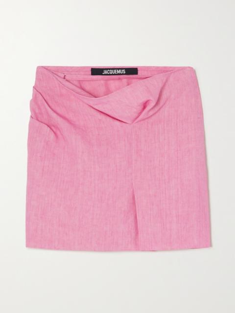 JACQUEMUS Cutout Draped Linen Mini Skirt