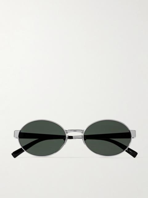 SAINT LAURENT Oval-frame Silver-tone Sunglasses