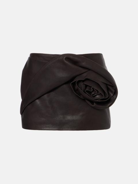 MAGDA BUTRYM Floral-appliqué leather miniskirt