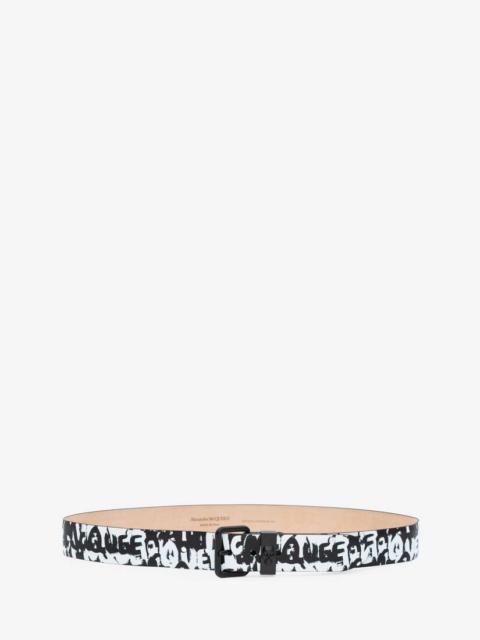 Alexander McQueen Mcqueen Graffiti Skull Loop Belt in Black/white