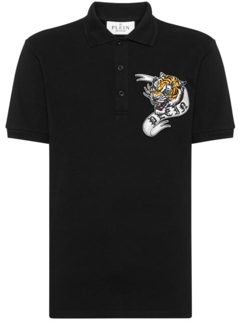 PHILIPP PLEIN tiger-appliquÃ© cotton polo shirt