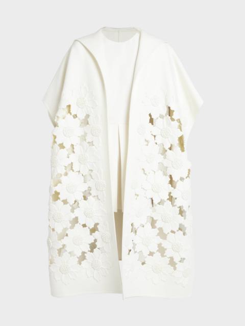 Valentino Flower Cutout Hooded Cashmere Cape