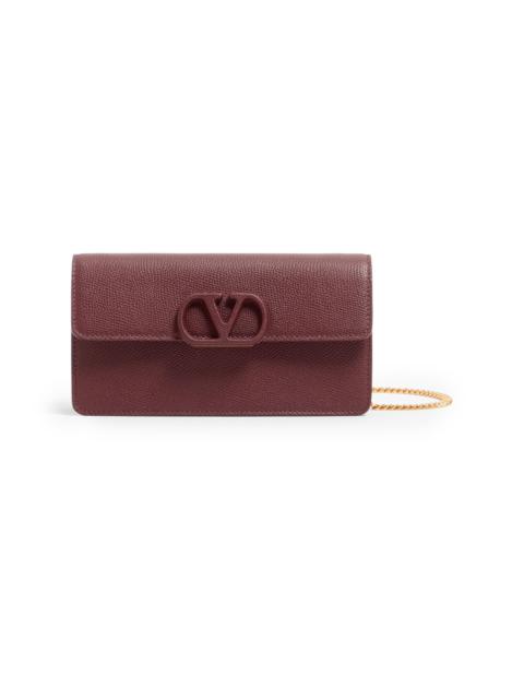 Valentino Women's VLogo Signature Grainy Calfskin Wallet with Chain - Maroon