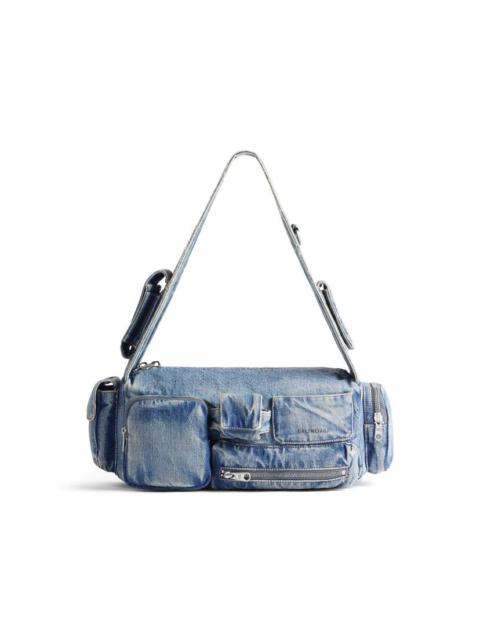 BALENCIAGA Men's Superbusy Small Sling Bag Denim in Blue