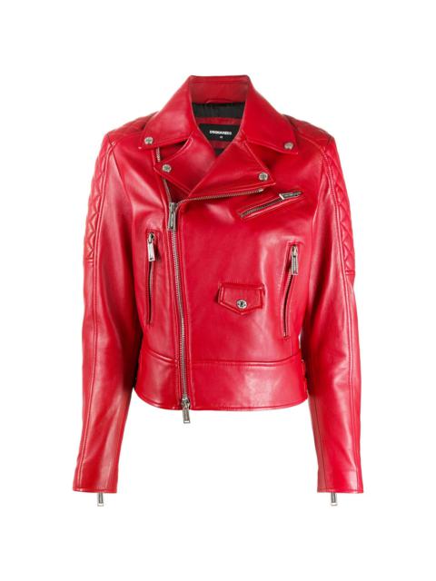 DSQUARED2 quilted detail zip-up leather jacket