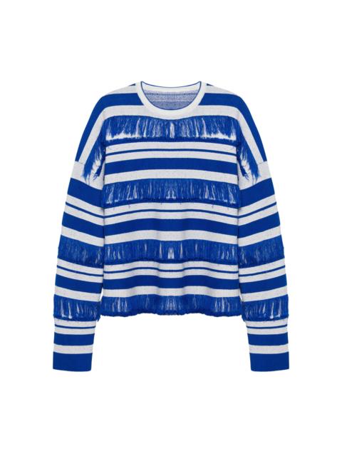 SIMKHAI Carrick Fringed Cotton-Blend Knit Sweater blue