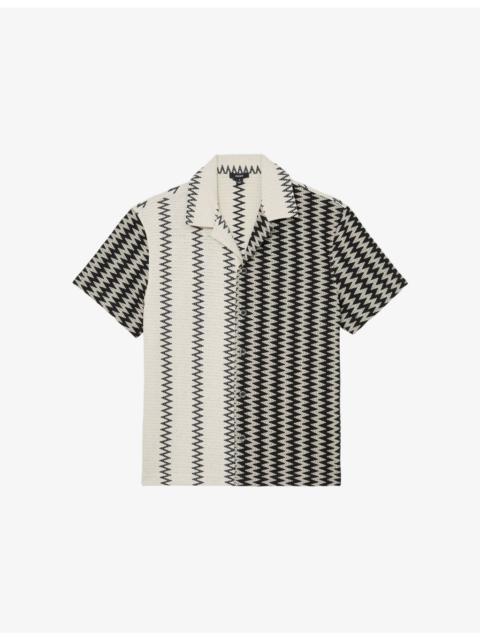 REISS Dain Cuban-Collar Zig-Zag Crochet Shirt