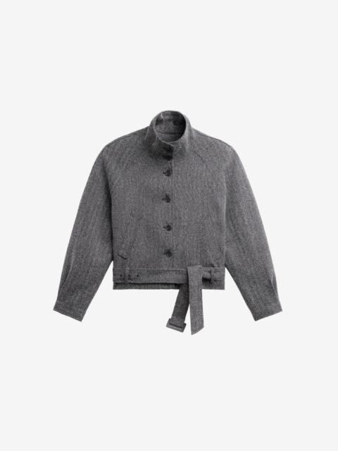 The Frankie Shop Aubin Herringbone Belted Jacket - Black Melange