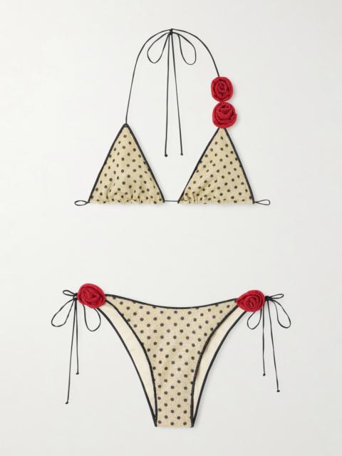 Oséree Lumière Appliquéd Polka-dot Lurex Bikini